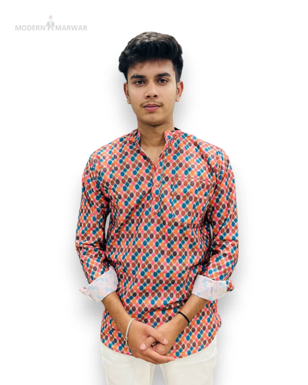 Modern Marwar printed casual kurta for men with vibrant colors and stylish design