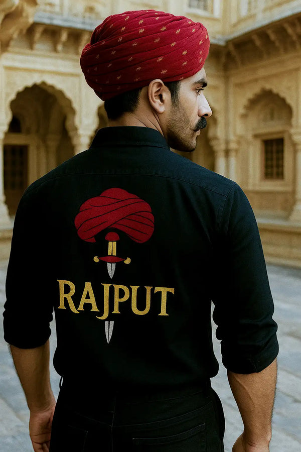 Modern Marwar Rajput logo shirt featuring a striking design with a sword and turban