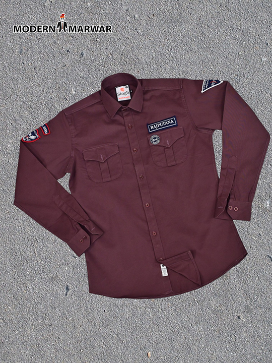 Rajputana men's shirt in maroon with patch details and button-down design from Modern Marwar
