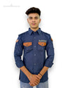 Modern Marwar stylish men's casual shirt in navy with brown shoulder patches and pockets
