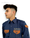 Stylish men's casual shirt in navy blue with contrast patches and modern design by Modern Marwar