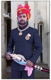 Elegant Rajputi Jodhpuri Suit for Men by Modern Marwar, featuring traditional design and regal accessories