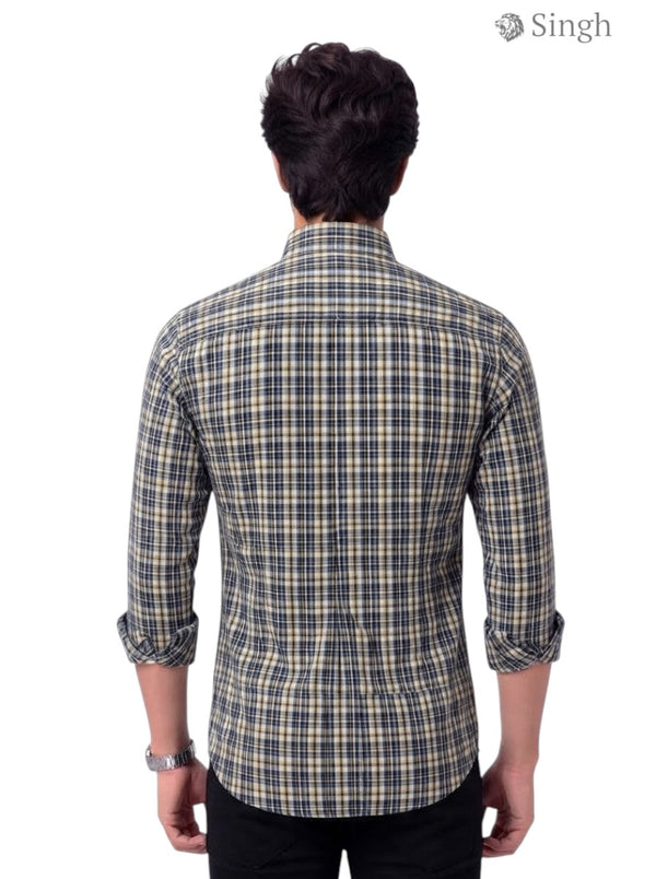 Men's yellow checked cotton shirt, back view, featuring RAJUTANA SHIRTS-F-15-115-8