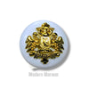 Rathore logo button fashion in gold and white for stylish garment detailing