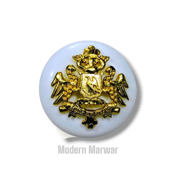 Rathore logo button fashion in gold and white for stylish garment detailing