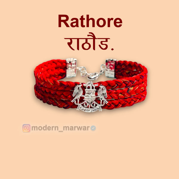 Rathore logo moli bracelet in red with intricate woven design and decorative clasp