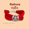 Rathore logo moli bracelet in red threads featuring intricate design and silver detailing