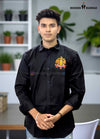 Black Rathore logo shirt for men by SINGH with long sleeves and embroidered crest on chest