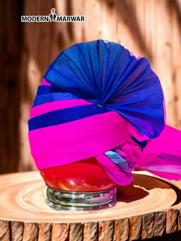Vibrant Safa Turban for Weddings in Blue and Pink from Modern Marwar, perfect for festive occasions
