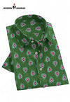 Modern Marwar Sanganeri print shirt in green with a unique teardrop pattern and buttons