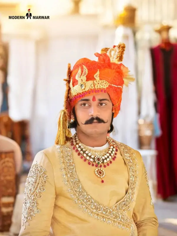 Elegant Modern Marwar Sherwani Angarkha for weddings, featuring intricate embellishments and a regal design