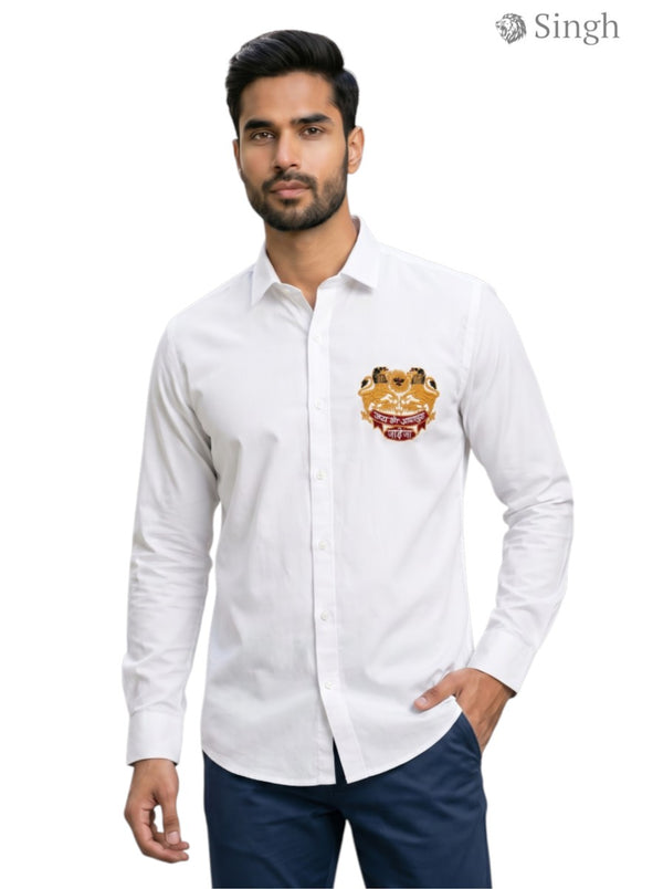 Men's white shirt from SINGH in cotton with a front embroidered design, SHIRTS(MENS)-1506-JADEJA