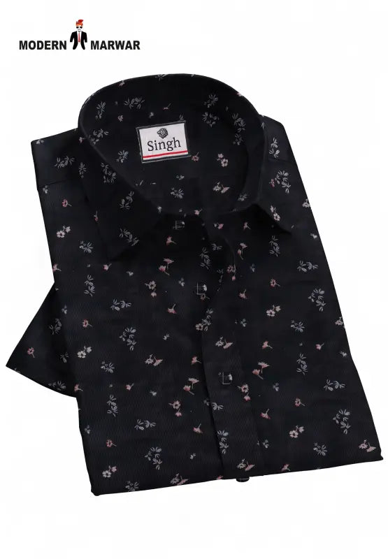 Modern Marwar black printed men's shirt with small floral patterns neatly folded