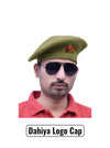 Green Wool Beret Cap Worn at an Angle featuring Dahiya Logo & Beret Cap By Singh Brand