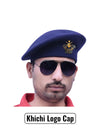 Default navy blue beret cap cotton front view with Khichi Logo & Beret Cap By Singh Brand