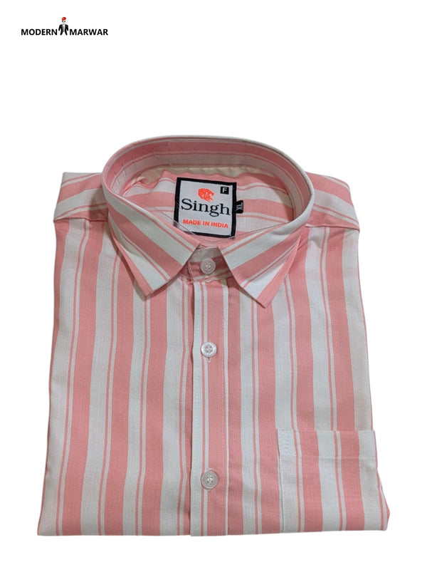Modern Marwar Pink Striped Casual Shirt for Men with Button Front and Classic Collar