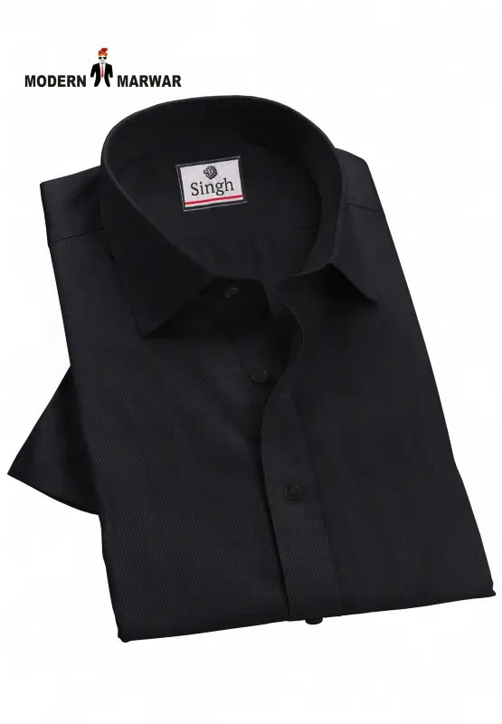 Formal black men's shirt by Modern Marwar, featuring a sleek design and button-down collar