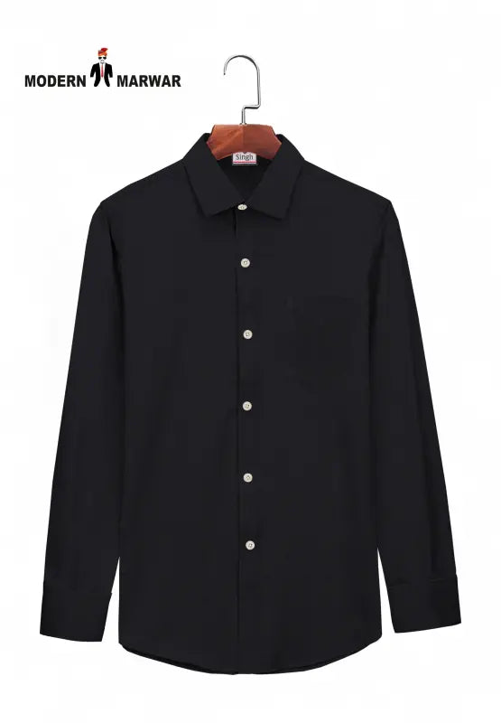 Modern Marwar formal black men's shirt with classic button-down design and long sleeves