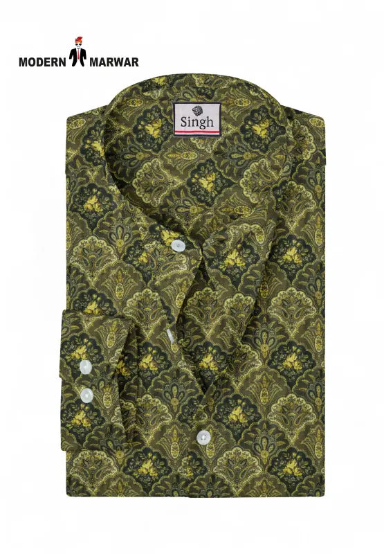 Stylish green and black patterned Jodhpuri collar shirts for men from Modern Marwar