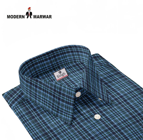 Singh men's blue checkered shirt neatly folded with button-down collar and classic design