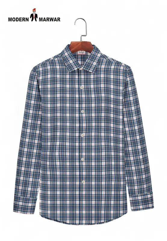 Men's checked shirts from Modern Marwar in a blue and white plaid pattern, perfect for casual wear