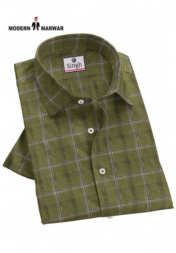 Modern Marwar men's checked shirts in green with a stylish plaid design and button-up closure