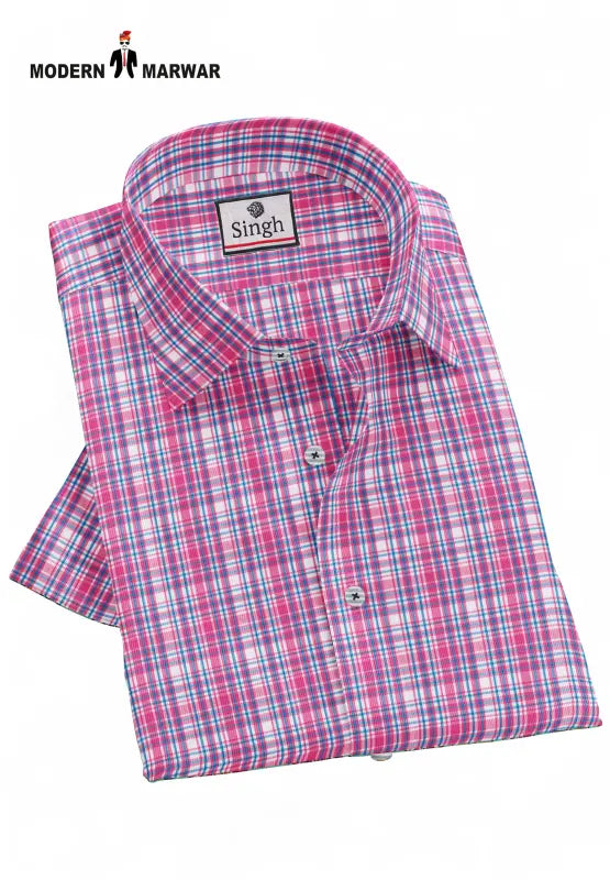 Modern Marwar men's checked shirt in pink and blue, perfect for casual wear, available online