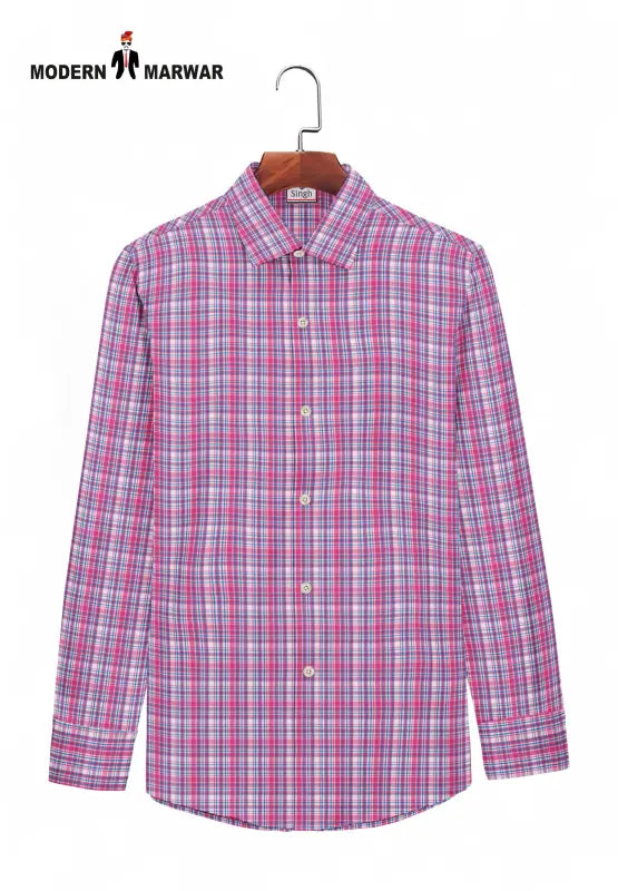 Modern Marwar Men's Checked Shirt in Pink and Blue, perfect for casual wear, available men's checked shirts online