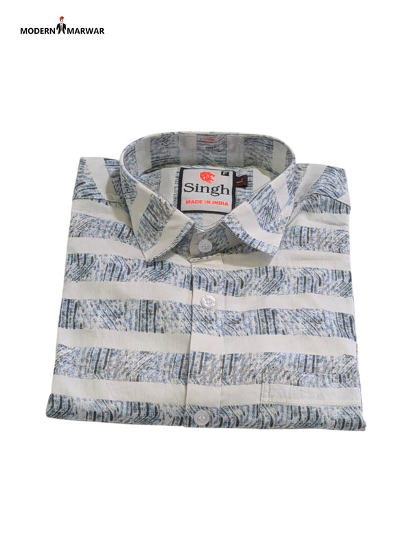 Modern Marwar men's floral print shirt in soft fabric with a stylish striped design