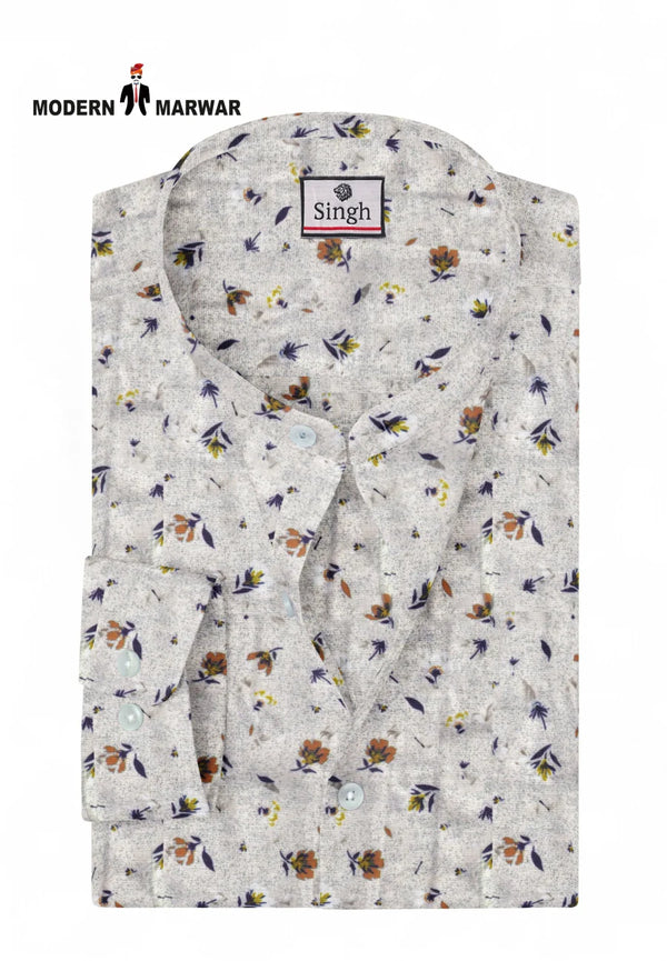 Singh men's floral printed casual shirt in light color with multi-colored floral pattern