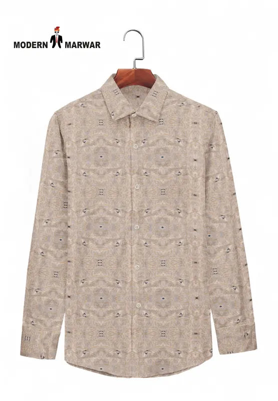 SINGH beige men's formal shirt beige with subtle pattern and classic collar on hanger