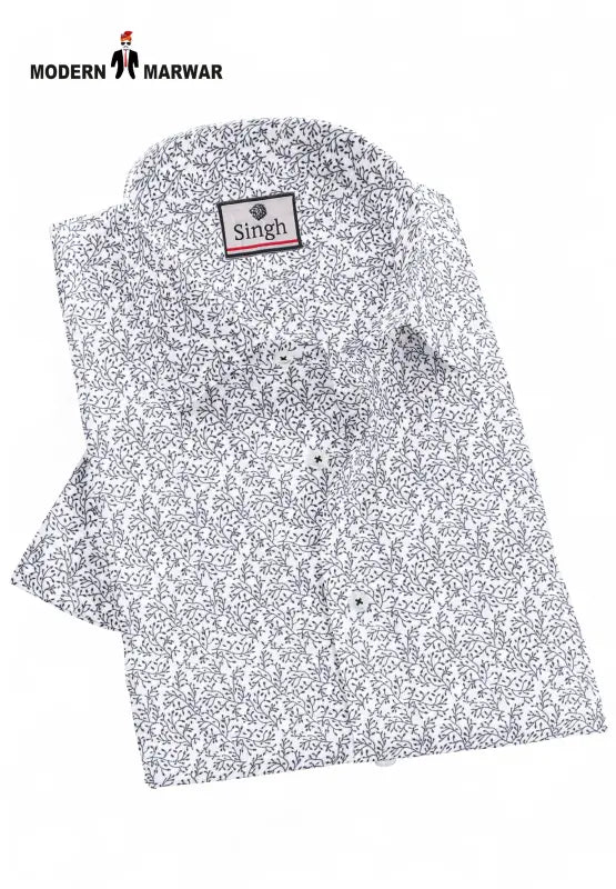 SINGH men's printed formal shirt with black and white intricate floral pattern folded neatly