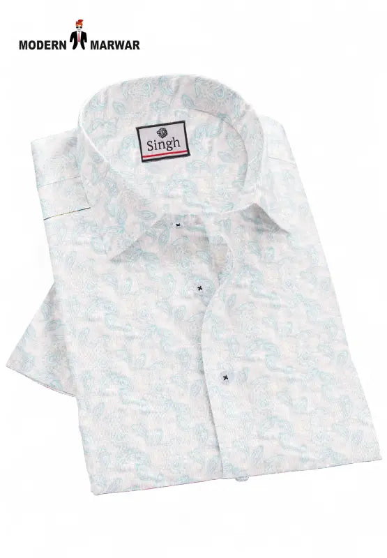 Singh men's printed formal shirt in light colors with subtle pattern and classic collar