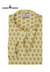 Modern Marwar men's printed kurta in yellow with stylish patterns and a button-down collar