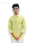 Modern Marwar men's printed kurta in yellow with intricate floral design and band collar