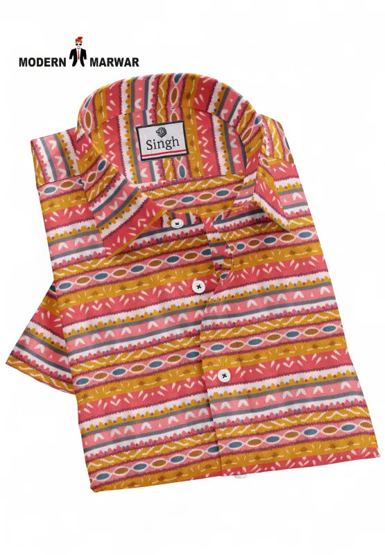 Modern Marwar men's printed shirt in vibrant colors featuring bold patterns and stylish design