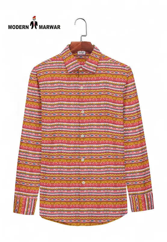 Modern Marwar men's printed shirt in vibrant stripes and colors, perfect for casual wear