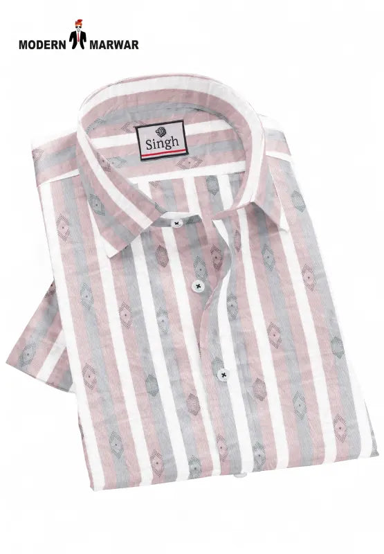Modern Marwar men's striped shirts online in pastel colors with a classic collar and button closure