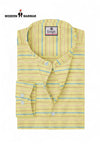 Men's yellow striped kurta by Modern Marwar featuring a trendy collar and button details