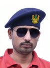 Default black beret cap in wool at a frontal angle featuring SINGH Modern Marwar Black Beret Cap & parmar Lobo Combo