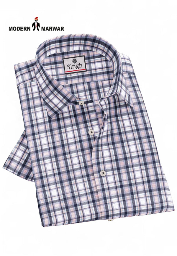 Modern Marwar premium checked shirts in blue and pink with a classic collar and button-down design