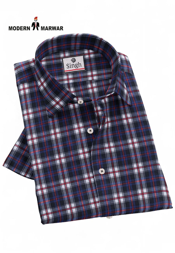 Modern Marwar premium checked shirts for men in navy, red, and white with button-down collar