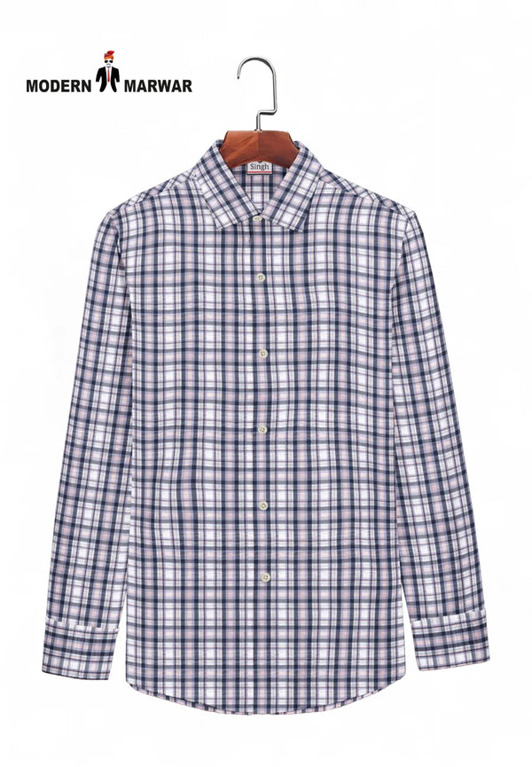 Modern Marwar premium checked shirts in navy and white with a classic collar and button-down design