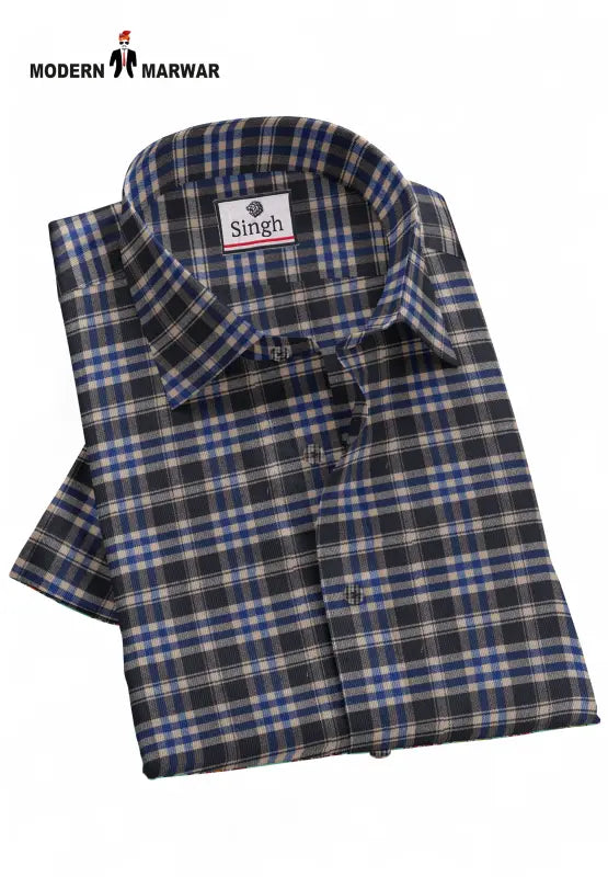 Modern Marwar premium checked shirts men in black and blue, perfect for casual and semi-formal occasions