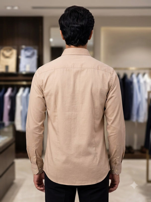 M Beige Cotton Hunting Shirt Back View - SINGH PREMIUM CODRAGE SHIRTS-13872-11