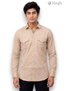 M Hunting Shirt in Tan Color with Cotton Fabric - SINGH PREMIUM CODRAGE SHIRTS-13872-11
