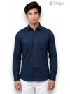 M Hunting Shirt in Navy Blue Cotton, Front View, SINGH PREMIUM CODRAGE SHIRTS-13872-11