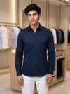 M Navy Cotton Hunting Shirt Front View SINGH PREMIUM CODRAGE SHIRTS-13872-11