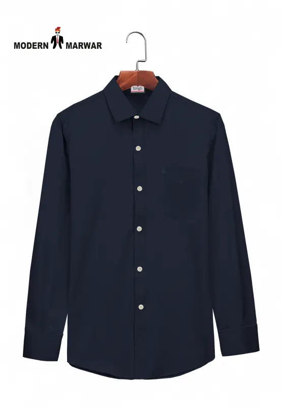 Modern Marwar Premium Cotton Shirt for Men in navy blue with long sleeves and classic collar