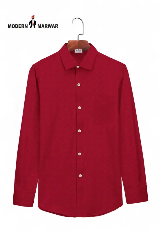 Premium men's shirts in rich red color by Modern Marwar with a classic fit and button-down design